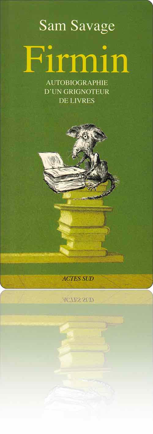 couverture dans les tons de vert et de gris représentant un rat perché sur une pile de livres dont il finit de lire le premier