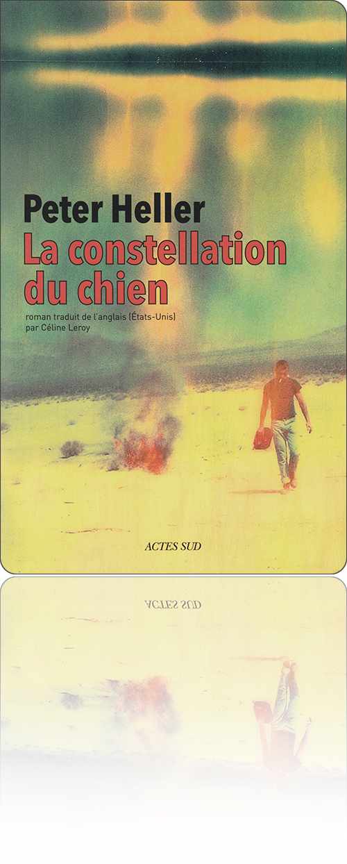 couverture dans les tons de jaune et de vert représentant un homme, la cigarette à la bouche dans le désert, qui s'éloigne d'un feu un bidon à la main…