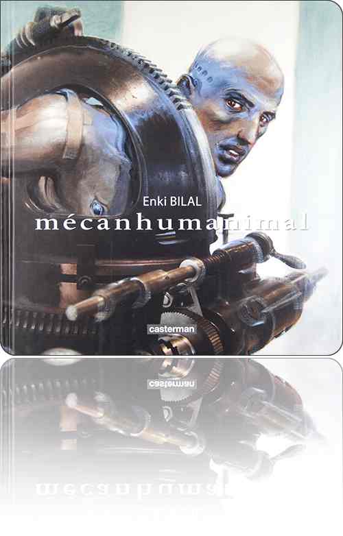 couverture dans les tons de marron représentant un animal humain incrusté dans de la mécanique