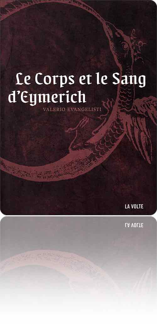 couverture uniformément bordeaux représentant un serpent à ailes, à pattes, et qui se mord la queue