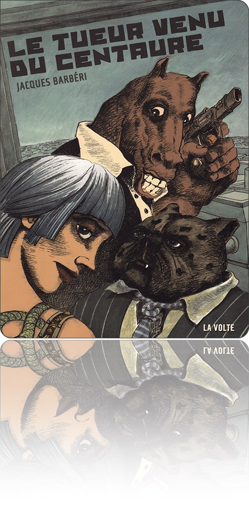 couverture représentant quelques personnages debout dans une coupole dominant une ville-sphère aux bâtiments interconnectés, certains issus du patrimoine génétique animal, un homme à tête de cheval, une femme à tête de femme, un homme à tête de bouledogue