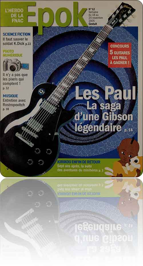 couverture présentant la photographie d'une guitare Gibson Les Paul, sur fond de vortex sonore bleu texturé
