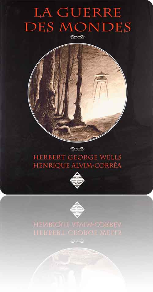 couverture représentant dans un médaillon en sépia un tripode martien à l'atterrissage