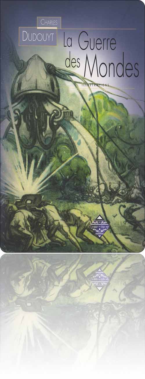 couverture dans les tons de violet représentant un tripode martien à l'attaque au rayon ardent