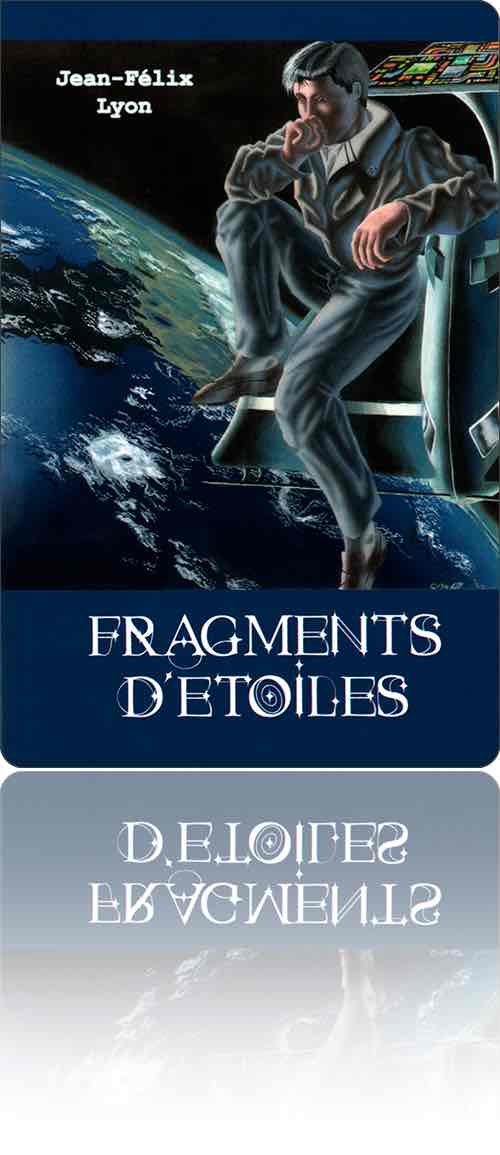 couverture dans les tons de bleu représentant en autoportrait un jeune homme pensif assis en plein espace mais sans scaphandre sur le rebord d'un satellite en orbite autour de la Terre