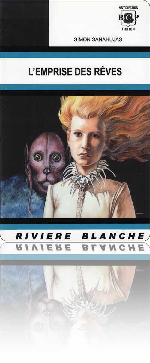 couverture représentant un couple composé d'une femme aux longs cheveux blonds lâchés au vent et d'un extraterrestre violet à l'allure un peu canine qui regarde par-dessus son épaule