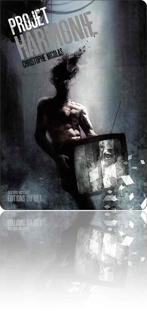 couverture dans les tons de bleu représentant un homme torse nu à la tête explosée qui porte un téléviseur dont l'image envahit la réalité, celle peut-être de Retrocity