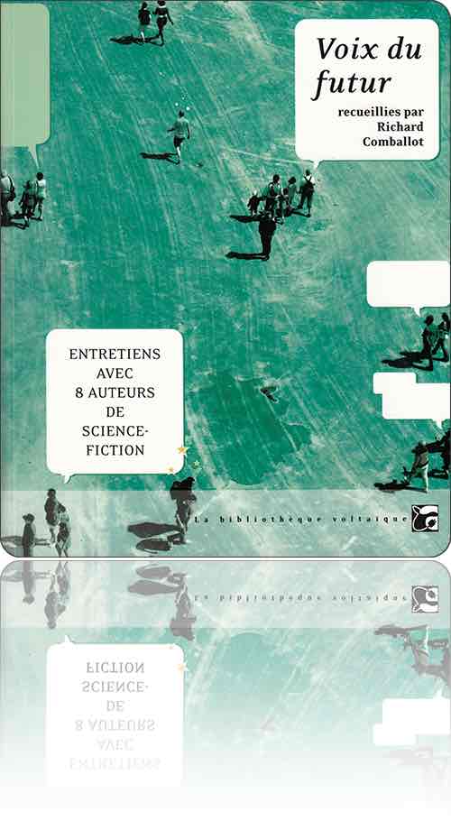 couverture dans les tons de vert représentant une pelouse sur laquelle se promènent quelques groupes qui bavardent