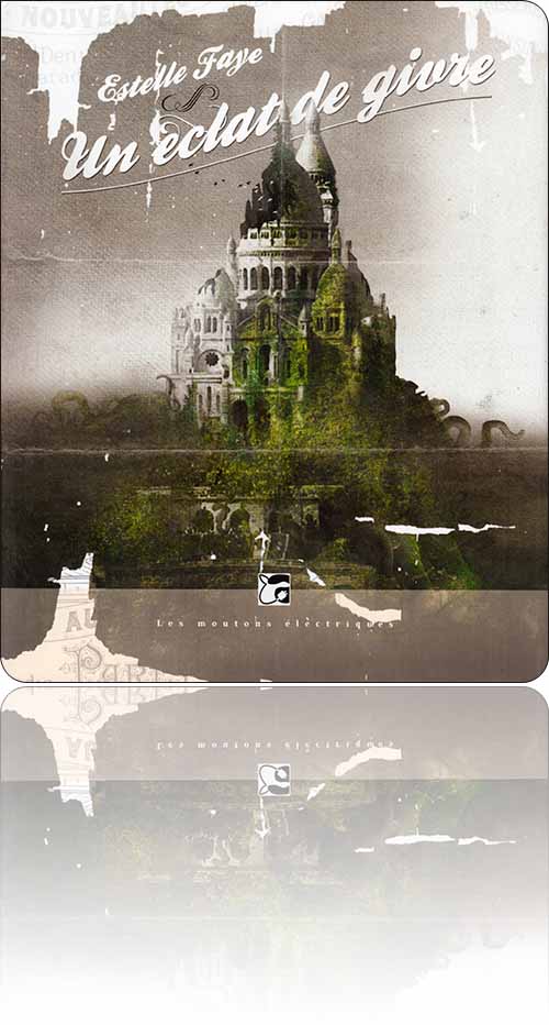 jaquette représentant le Sacré-Cœur en ruines sous la végétation et au ras des eaux, attaqué par quelque poulpe