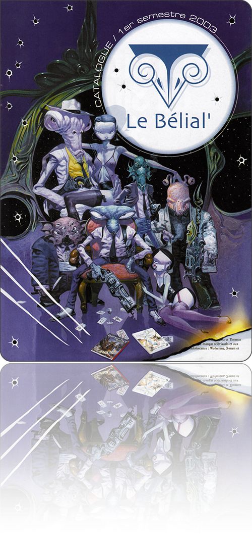 couverture de catalogue représentant un groupe d'extraterrestres divers et mafieux qui posent en galante compagnie pour la photo