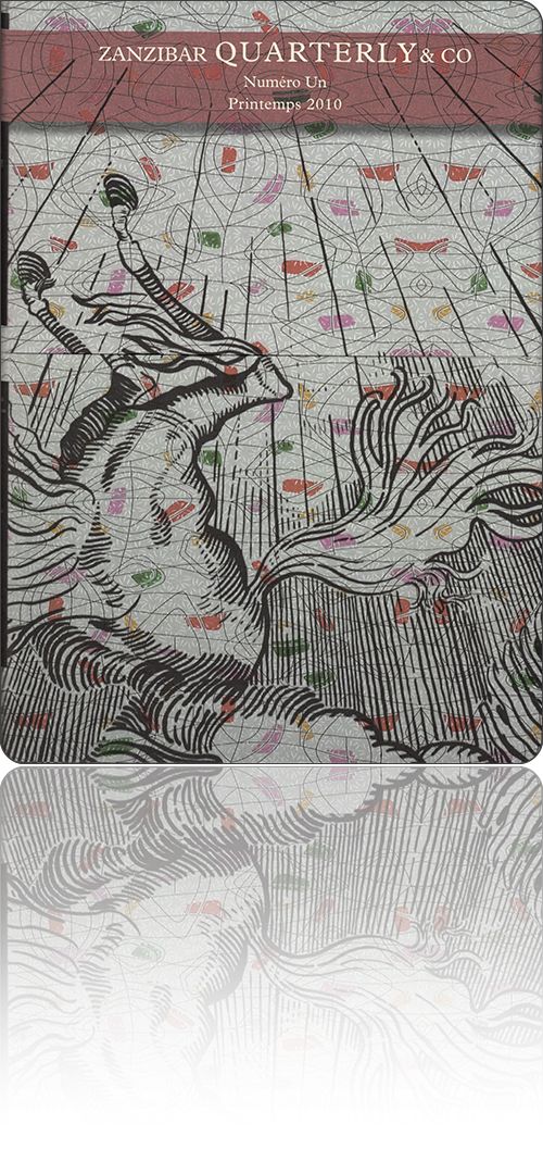 jaquette façon papier peint répétant un motif chevalin ; couverture représentant en ombre chinoise une tête d'homme à casquette et à pipe, le visage parsemé d'yeux grand ouverts