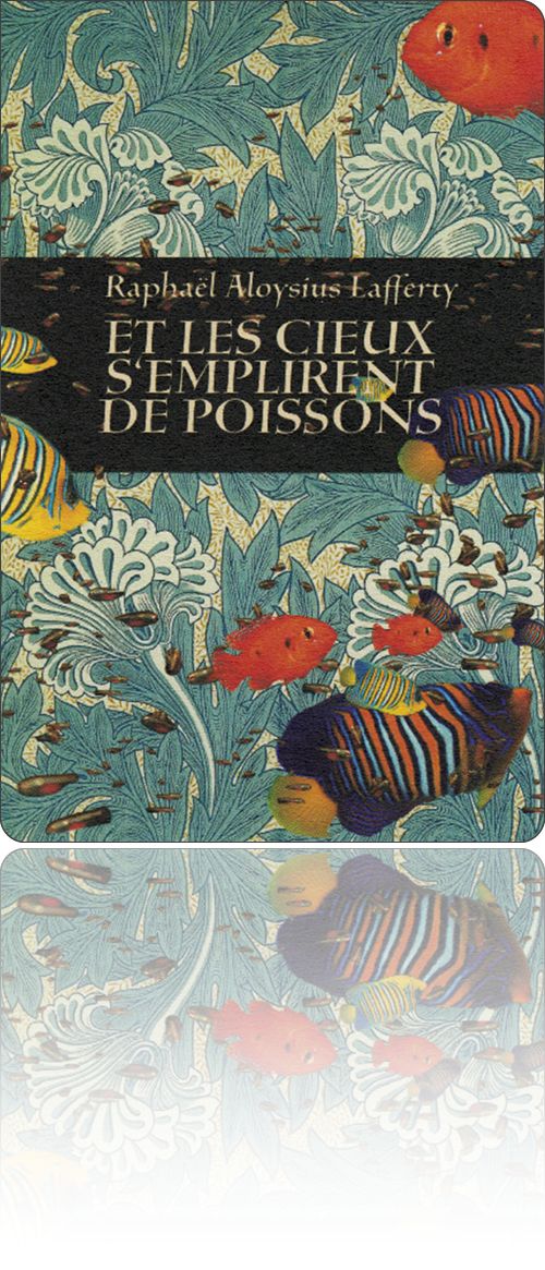 couverture reprenant le décor de plantes (marines ?) d'un papier peint de la fin du dix-neuvième siècle, à la surface duquel passent quelques poissons d'aquarium