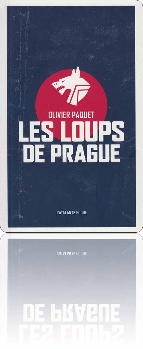 couverture dans les tons de rouge et de bleu présentant une tête de loup