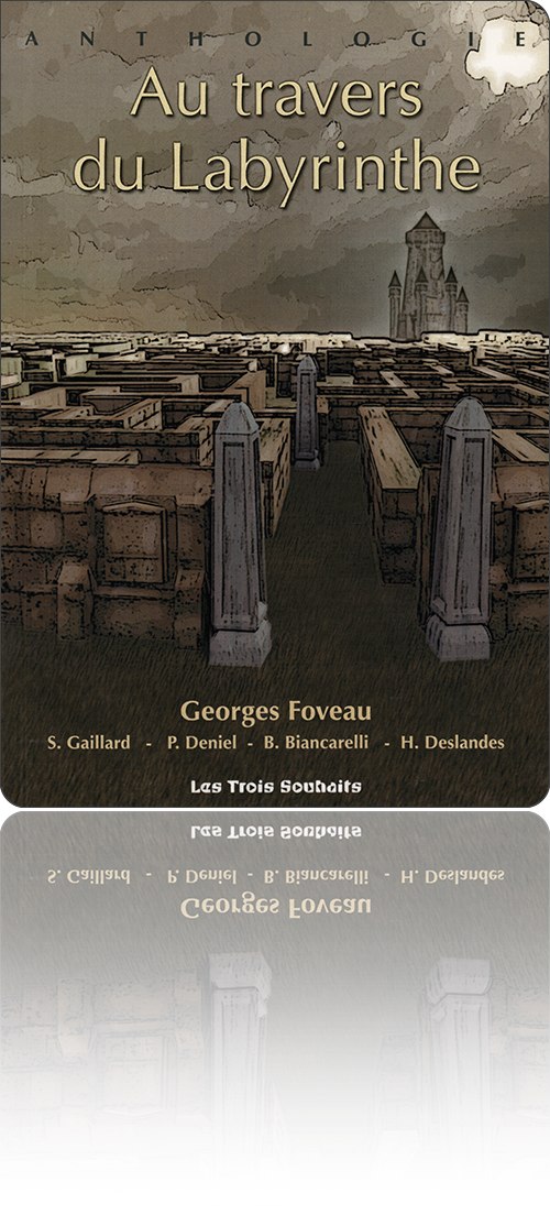 couverture représentant l'entrée d'un labyrinthe en murets de pierre, qui mène au château