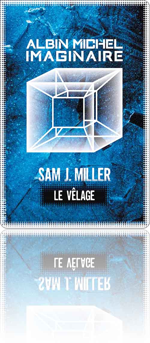 couverture sur fond bleu chiffonné représentant la projection en deux dimensions d'un hypercube telle qu'en logo de la collection "Imaginaire"