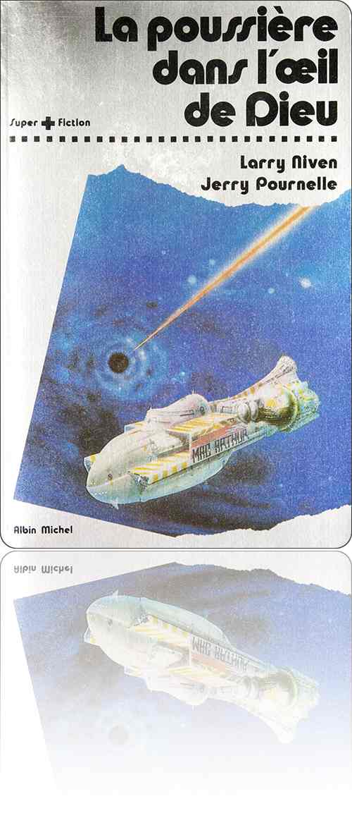 couverture représentant le vaisseau spatial MacArthur qui passe près de l'unique rayon orange émis par une étoile noire et lointaine