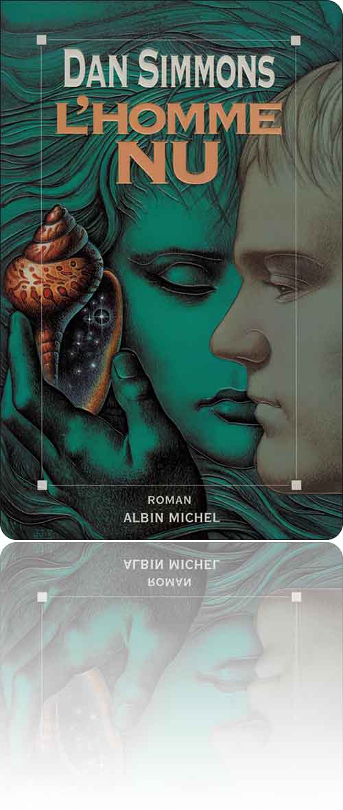 couverture dans les tons de vert et d'argent représentant les visages d'un couple qui écoute la musique des étoiles telle que capturée dans les replis d'une conque