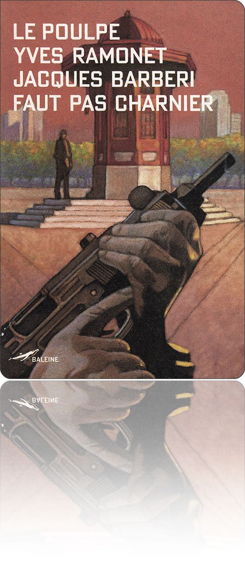 couverture dans les tons orange représentant une arme à canon court en mains, tandis qu'à l'arrière-plan un personnage se tient près d'un kiosque, qui sera peut-être bientôt visé…