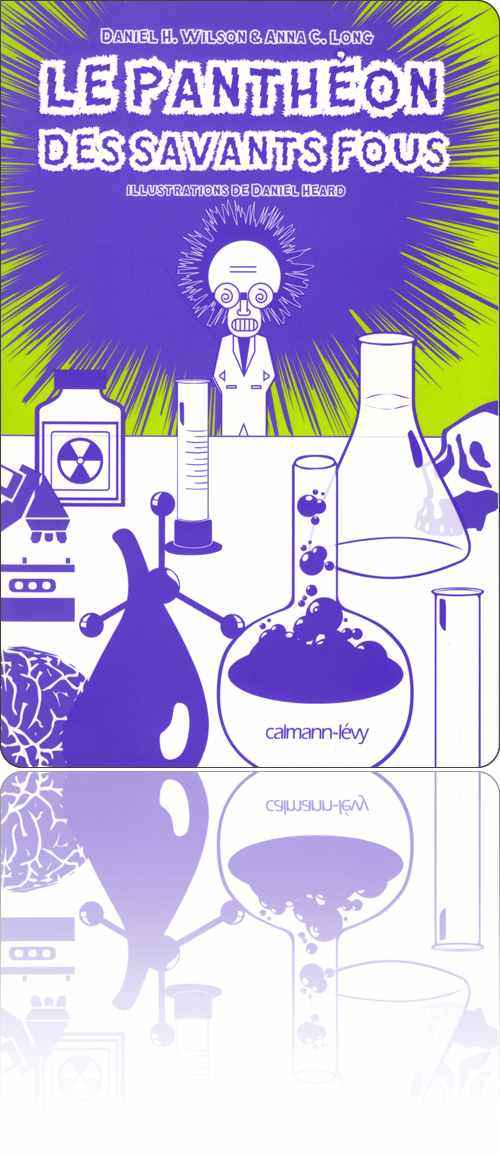 couverture dans les tons de violet et de vert représentant un savant fou debout dans son laboratoire devant une paillasse bien encombrée
