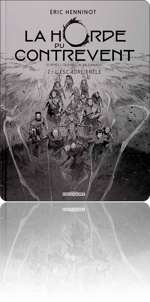 couverture en noir et blanc représentant un groupe d'hommes et de femmes qui lèvent les yeux au vent