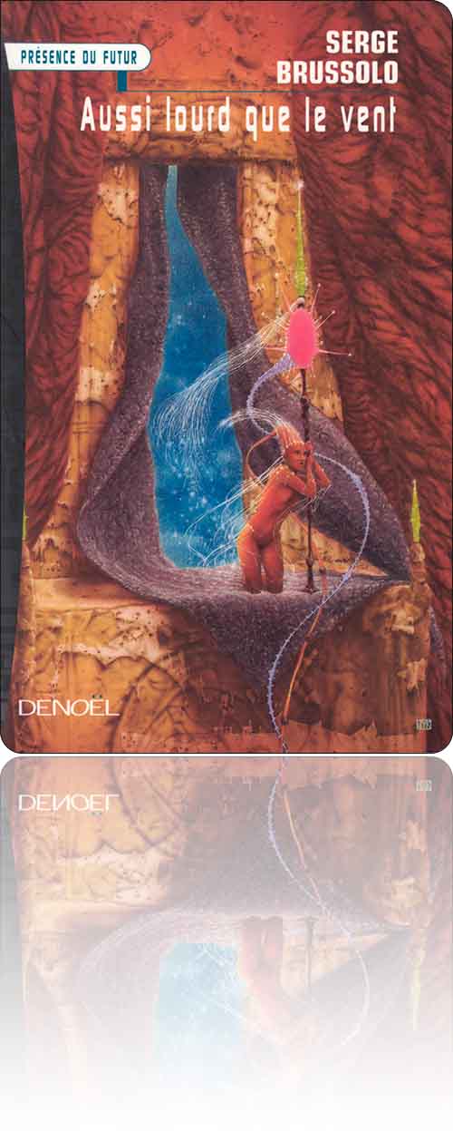 couverture dans les tons cramoisis représentant la gardienne dénudée de la porte d'un palais des mille et une nuits