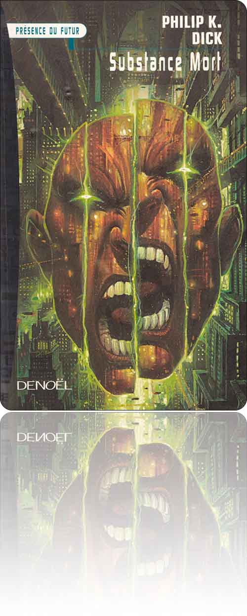 couverture dans les tons marron-vert représentant le visage hurlant et fragmenté du fantôme de la ville