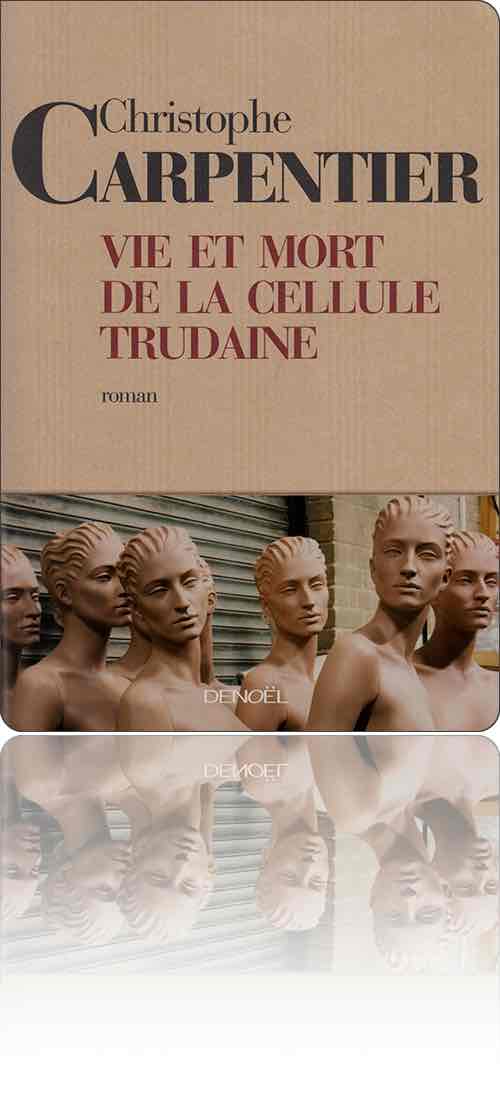 couverture typographique kraft non illustrée sous bande représentant un alignement de mannequins féminins empêchés de rentrer dans leur vitrine par un rideau de fer
