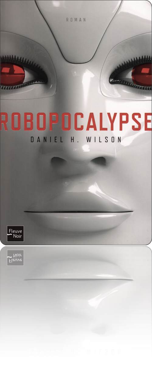 couverture représentant en gros plan le visage en plastique d'un robot humanoïde aux yeux rouges