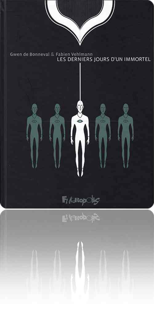 couverture dans les tons de vert représentant un homme du futur relié à ses multiples incarnations