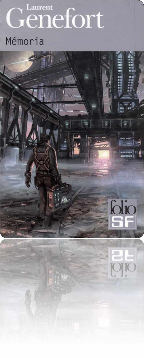 couverture représentant un homme portant une valise de haute technologie et qui s'avance dans un entrepôt futuriste