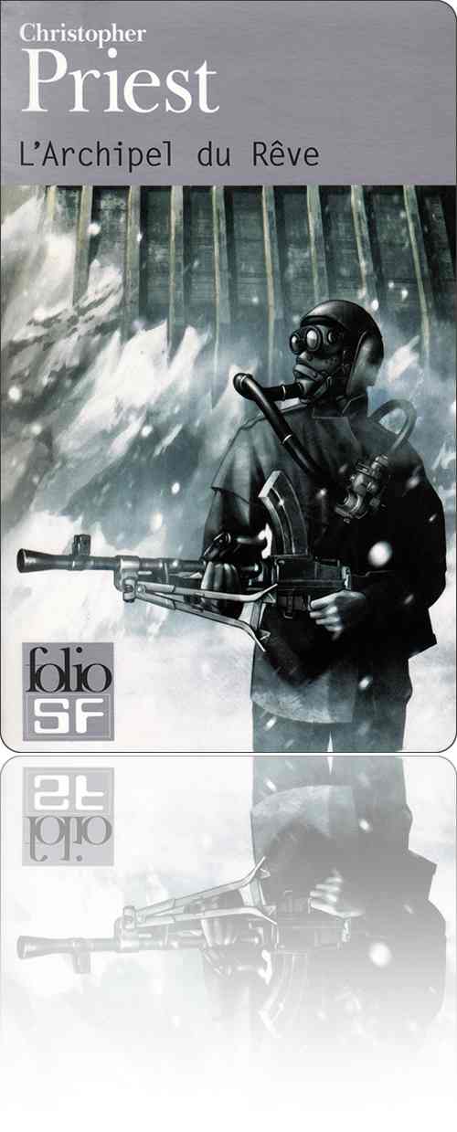 couverture représentant un homme à fusil mitrailleur et respirateur en poste de garde au pied d'une forteresse sous la neige