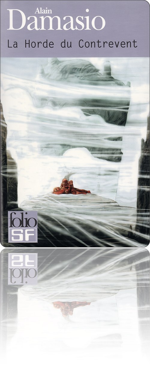 couverture représentant deux personnages en habit rouge coincés dans un paysage fort venteux en parti obscurci par la brume, l'un tentant de porter secours à l'autre