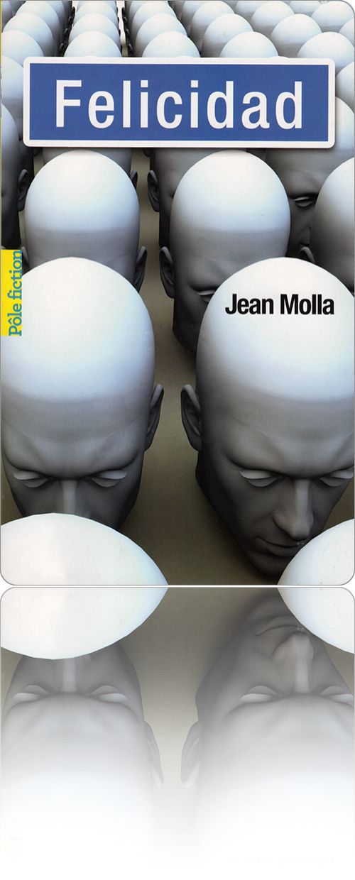 couverture présentant la photographie de plusieurs alignements parallèles de moulages blancs faits à partir de la même tête d'homme chauve