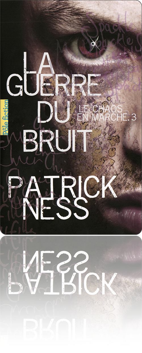 couverture représentant la partie droite d'un visage masculin sous une trame calligraphique