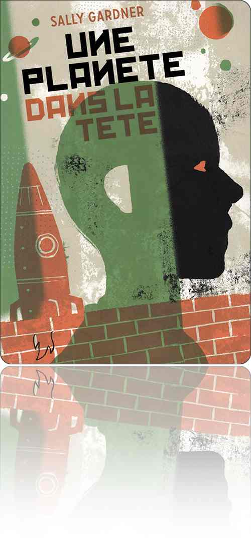couverture représentant, peintes sur un mur de briques, une tête bigarrée, sa fusée et des planètes leur destination