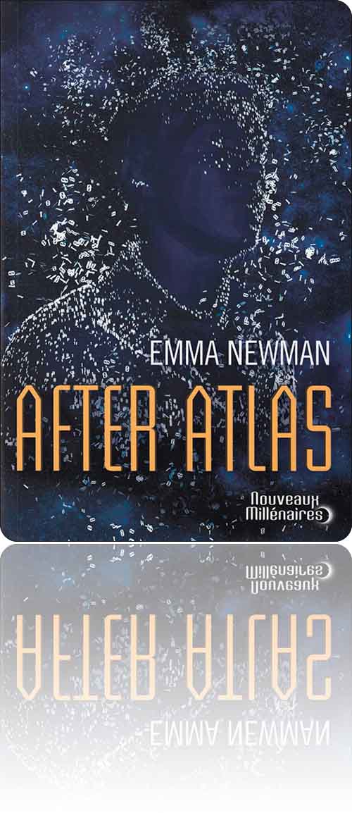 couverture dans les tons de bleu représentant une envolée de débris dans le mouvement desquels apparaît un buste de trois quarts