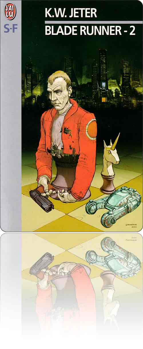 couverture représentant sur fond de gratte-ciel un androïde monté comme une pièce d'échec et armé d'un pistolet