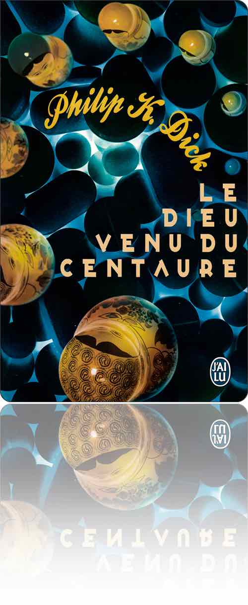 couverture dans les tons de jaune et de bleu représentant des matriochkas qui flottent parmi les gélules