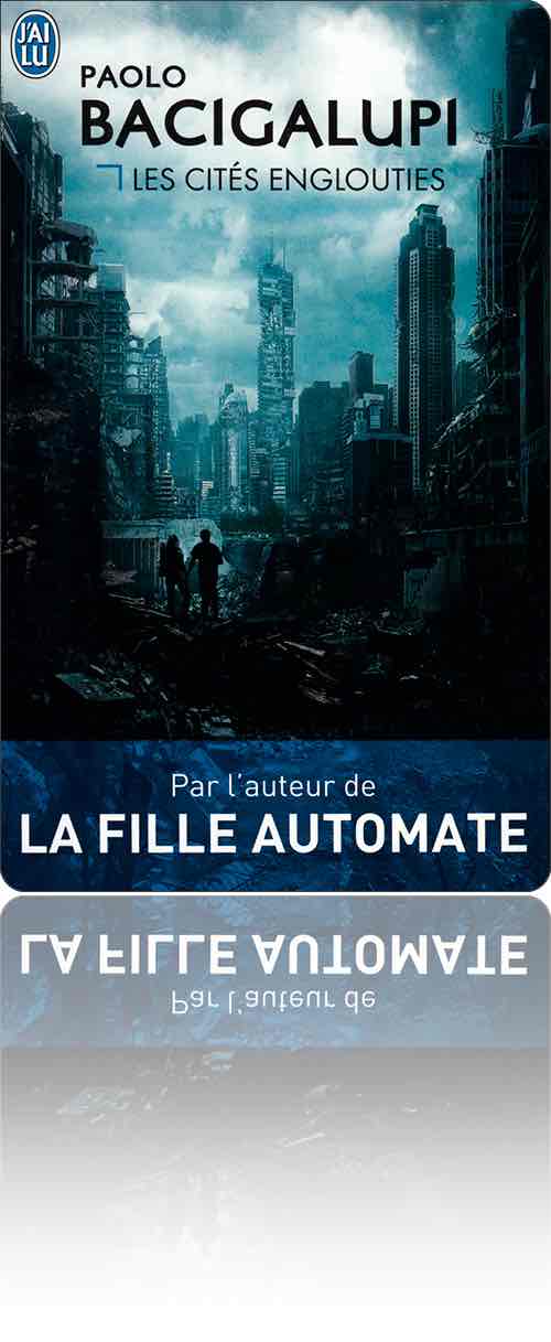 couverture dans les tons de bleu représentant un couple qui s'avance parmi les ruines des gratte-ciel d'une cité déserte