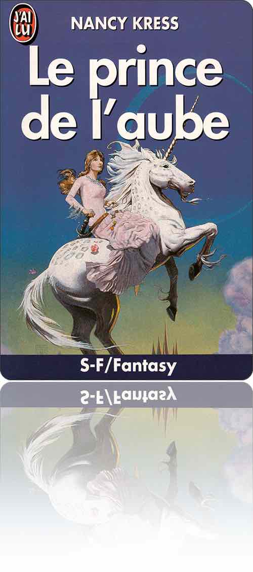 couverture représentant une femme en robe rose montée en amazone sur une licorne dressée, la main sur le pommeau de son épée