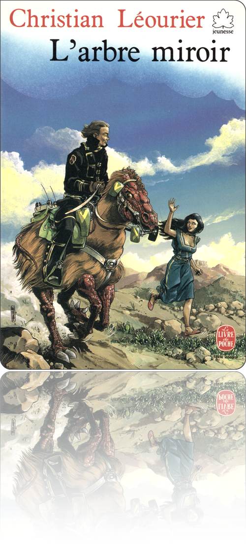 couverture représentant un cavalier sur son cheval extraterrestre (un bleidd) qui dépasse une femme qui court et le salue