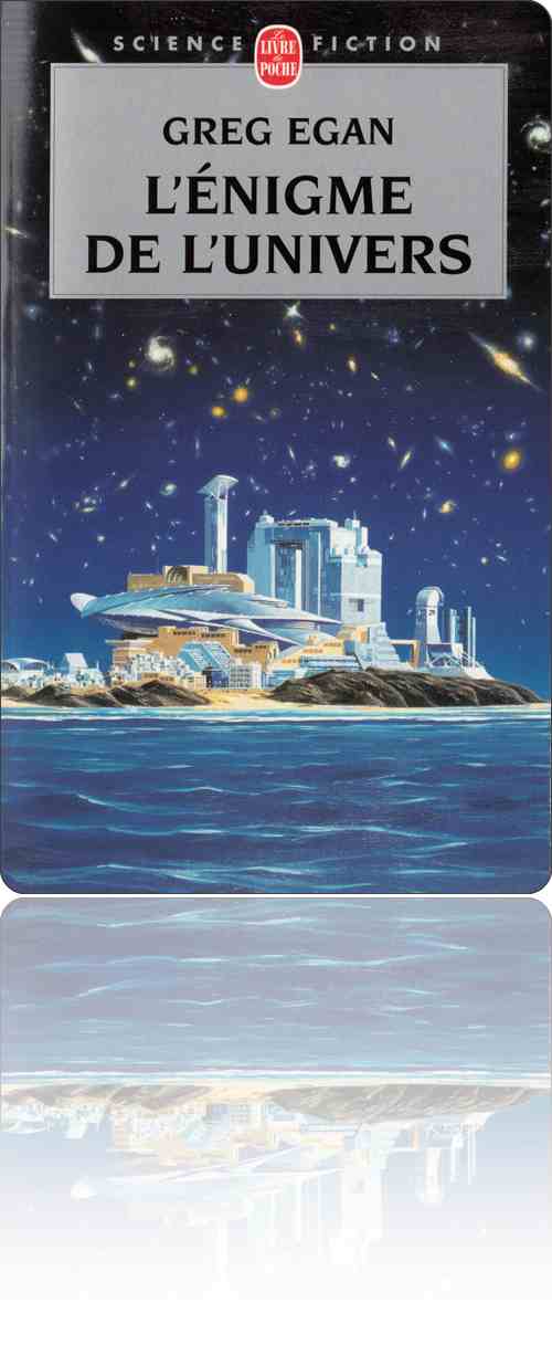 couverture représentant quelques bâtiments ultra-modernes sur une île dominée par un ciel nocturne parsemé de galaxies pas si lointaines