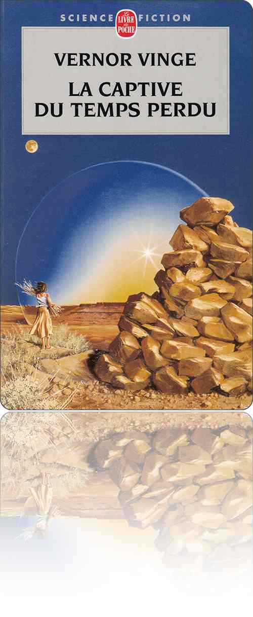 couverture représentant une femme qui s'approche d'une grosse bulle lumineuse posée dans un désert rocailleux
