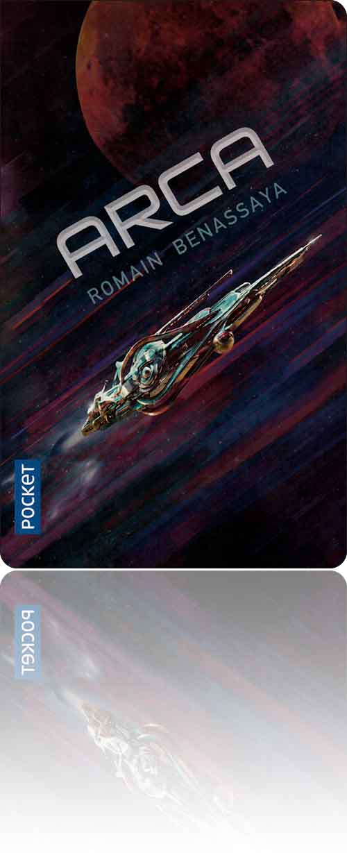 couverture dans les tons de violet représentant un vaisseau spatial en orbite autour d'une planète géante