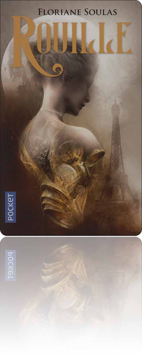 couverture dans les tons de gris et d'or représentant un buste semi-artificiel d'une jeune femme de la Belle Époque