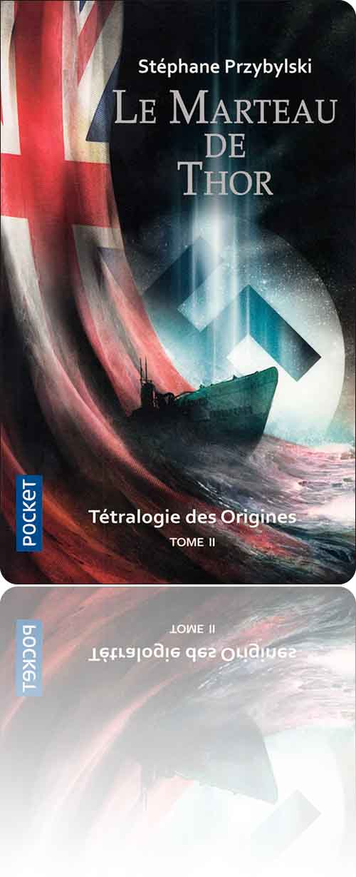 couverture dans les tons turquoise et bordeaux représentant un sous-marin nazi drapé dans les couleurs du drapeau britannique