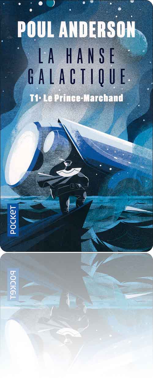 couverture dans les tons bleu-vert représentant un personnage en cape qui observe la tuyère fumante de son vaisseau spatial