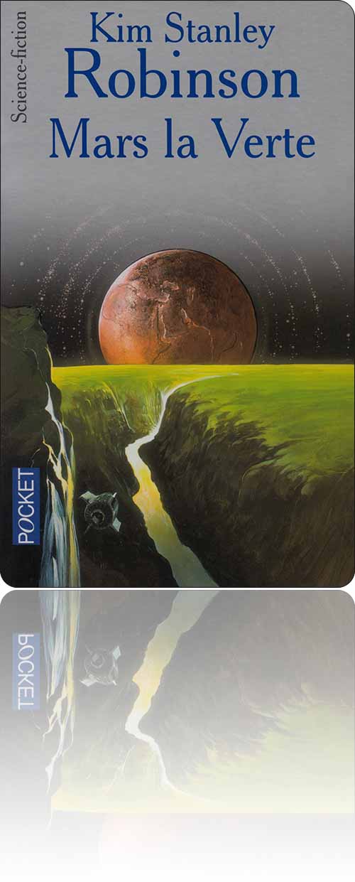 couverture représentant une Terre rougeâtre parvenue à l'état martien, et une Mars reverdie autour de ses cañons dont les fleuves ont repris possession