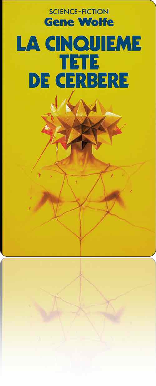 couverture uniformément jaune représentant un homme à la tête en volumes géométriques étoilés qui saigne néanmoins dans les mailles d'un filet