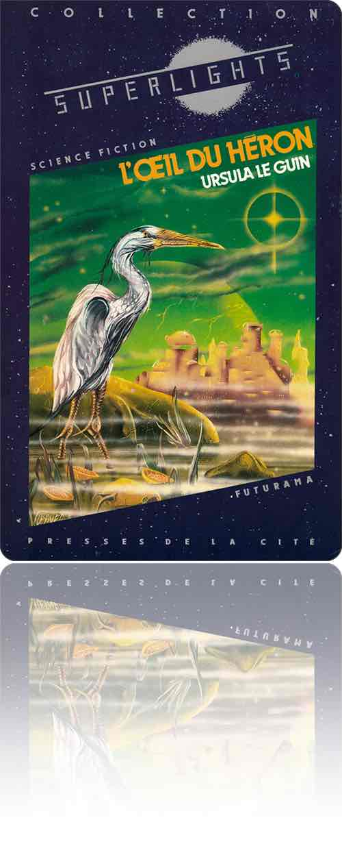 couverture dans les tons de jaune et de vert représentant un héron parmi d'autres robots sur une exoplanète colonisée